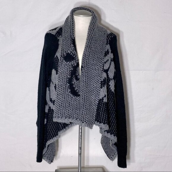 5/$25 Alison Sheri Black Grey Knit Open Front Waterfall Cardigan M - Picture 1 of 11